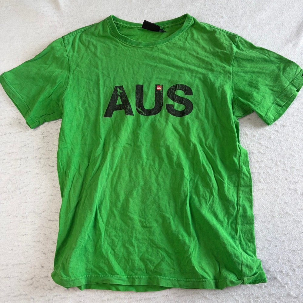 Quiksilver T Shirt Mens Large Green AUS Australia Graphic Short Sleeve Surf